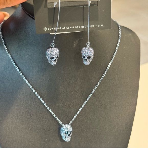 Vera Wang Blue Rhinestone Skull Necklace & Earrings - Picture 4 of 4